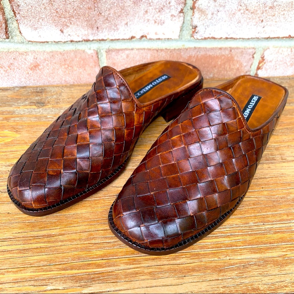 Sesto Meucci Brown Woven Leather Mules